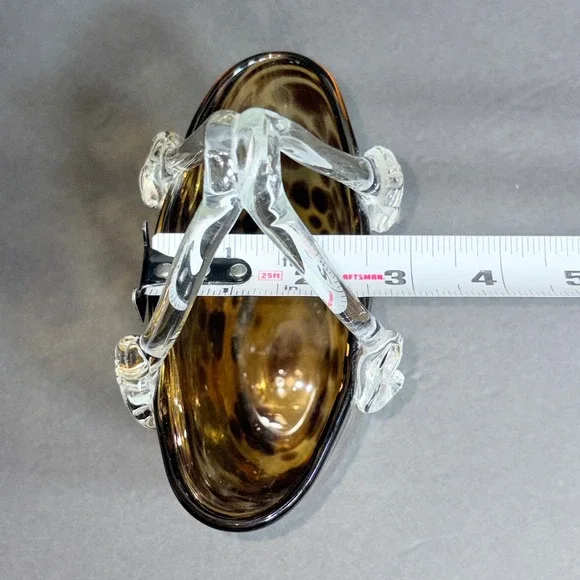 Hand Blown Murano Style Vintage Glass Purse Vase Leopard Spot Amber 7" Art - Picture 13 of 13